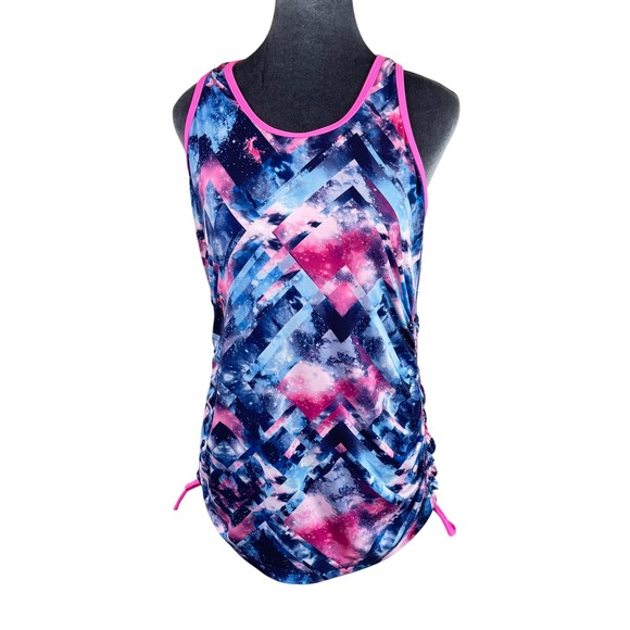 sofibella Tops - Sofibella‎ Athletic Tank Top Galaxy Print Pink Blue Ruched Drawstring Size L